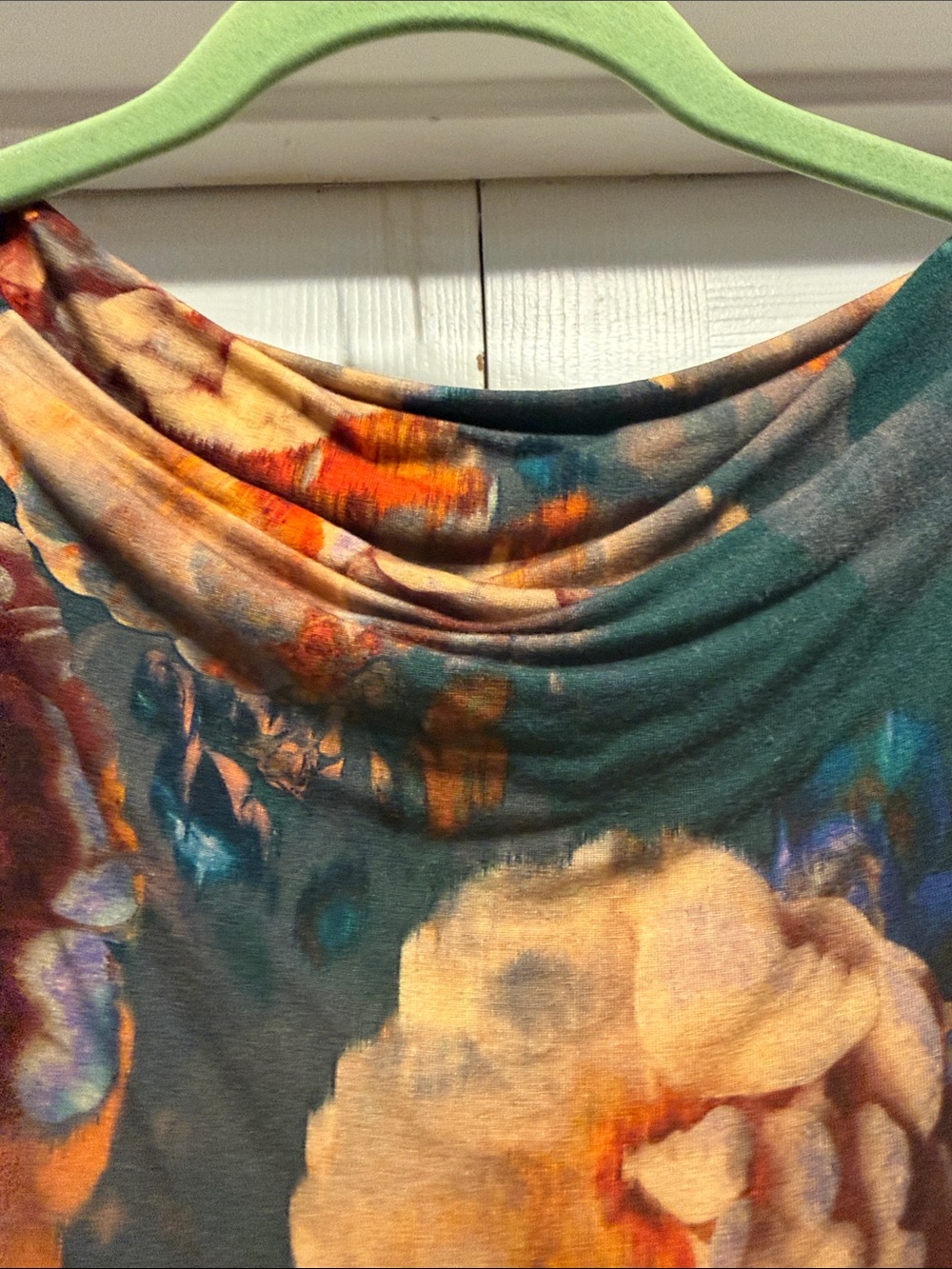 bryn Walker Teal Floral Draped Cowl Long Sleeve Top - Picture 9 of 9